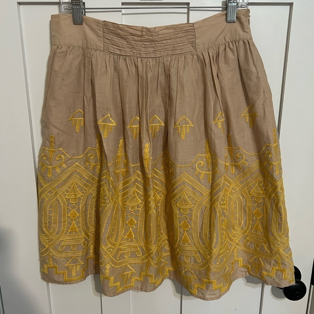 Beige Skirt with Yellow Embroidery - Women's Skirt